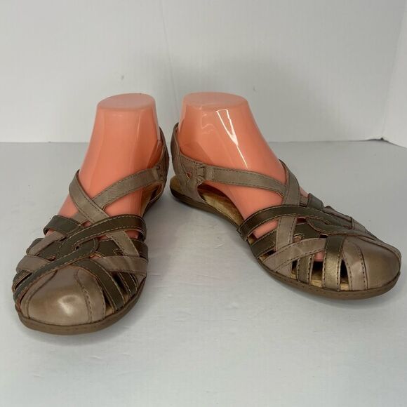 NWOT! Earth Origins Berri Woven Casual Round Slip-On Tan Leather Sandals Sz 9N - Picture 2 of 11